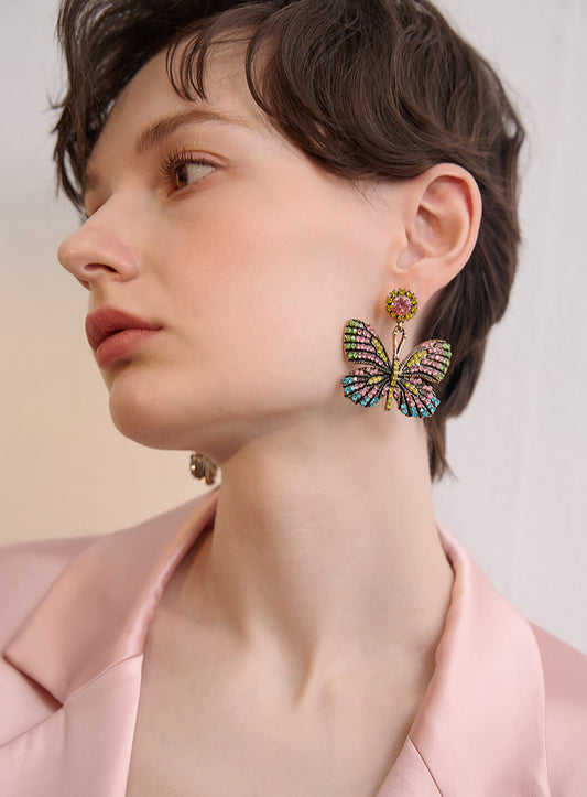 Light Luxury Sweet Sparkling Diamond Colorful Butterfly Earrings - Rare Visual Jewelry