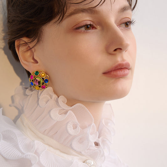 Dopamine Bloom Gold & Gemstone Earrings - Rare Visual Jewelry