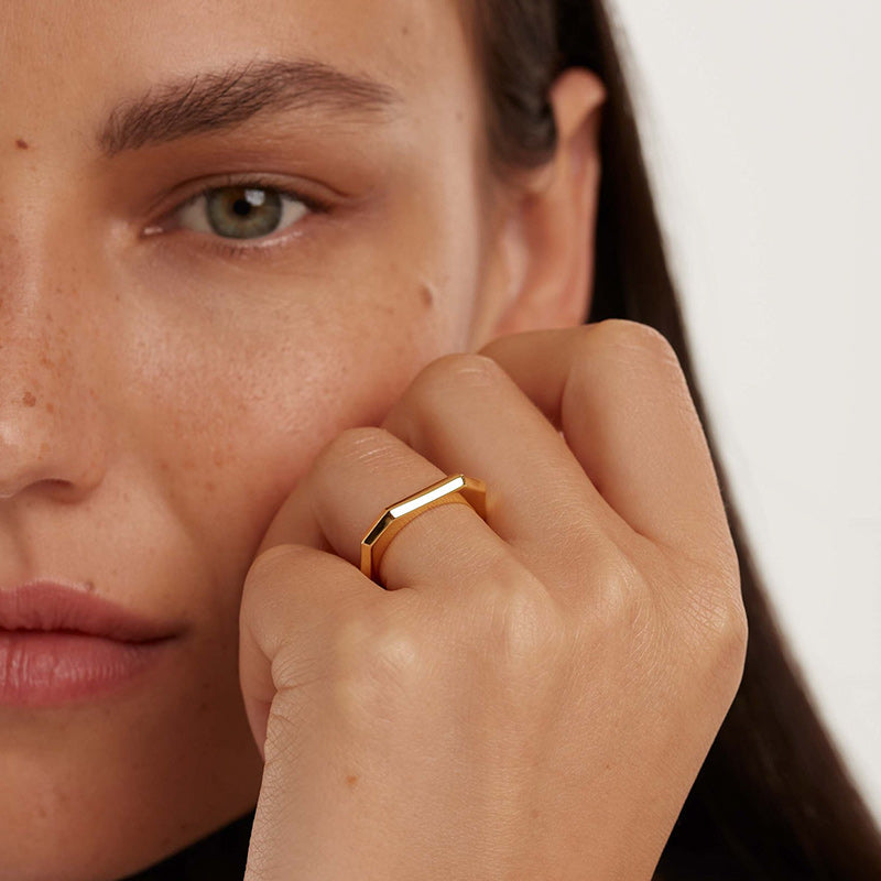 Gold Trendline Geometric Ring stacked styling