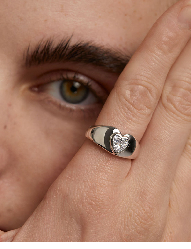 Hand model wearing Radiant Heart Couple 925 Silver Ring by Rare Visual