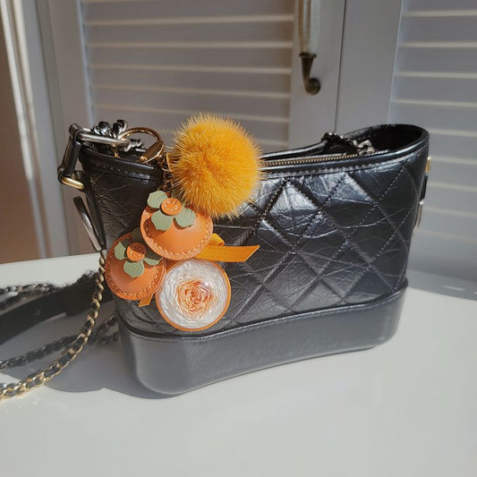 Handcrafted Leather Persimmon Car Keychain - Rare Visual Jewelry