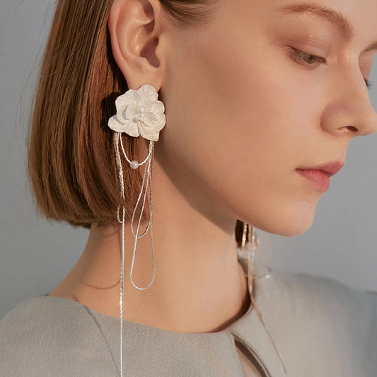 Silver Floral Tassel Earrings - Rare Visual Jewelry