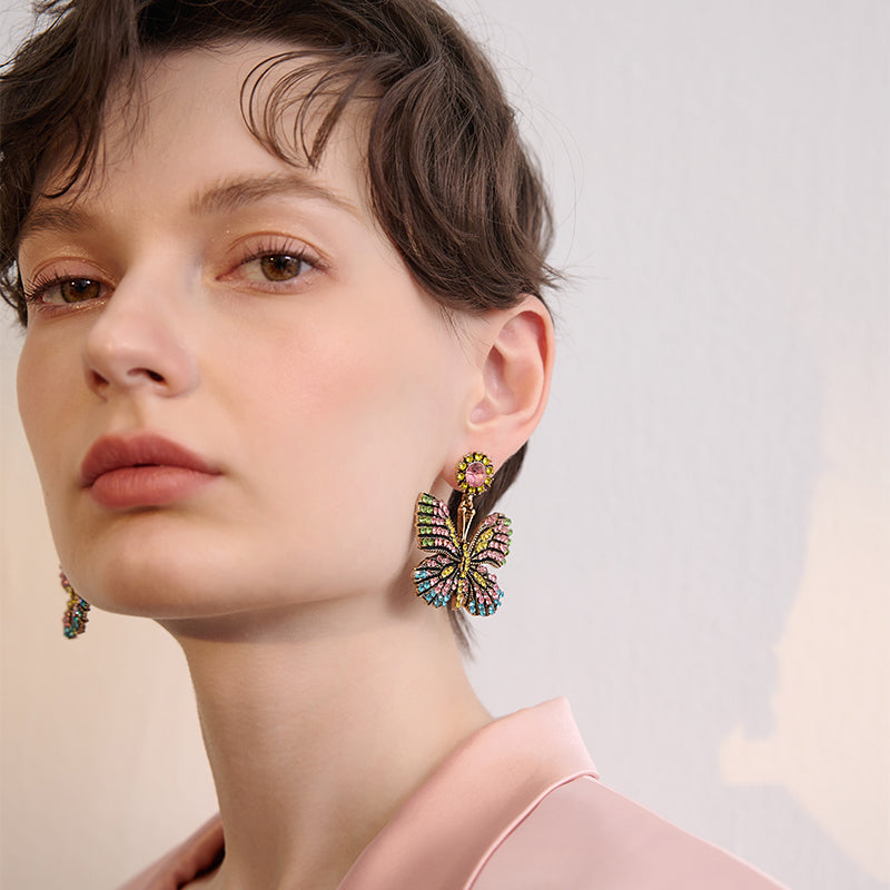 Light Luxury Sweet Sparkling Diamond Colorful Butterfly Earrings - Rare Visual Jewelry