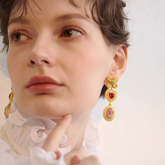 Colorful Retro Gold Decorative Earrings - Rare Visual Jewelry