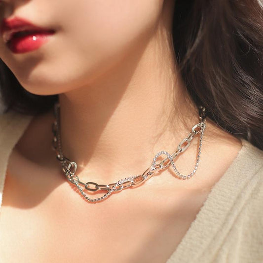 Personalized Gold Cross Double Crystal Clavicle Chain - Rare Visual Jewelry