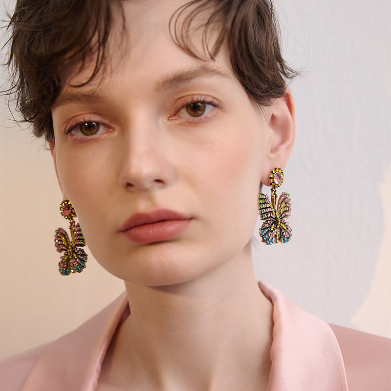 Light Luxury Sweet Sparkling Diamond Colorful Butterfly Earrings - Rare Visual Jewelry