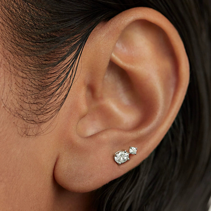 Simple Sterling Silver Stone Stud Earrings