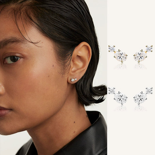 Simple Sterling Silver Stone Stud Earrings - Rare Visual Jewelry