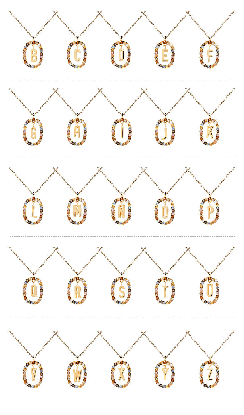 Light Luxury Sterling Silver 26 Letter Colored Stone Necklace
