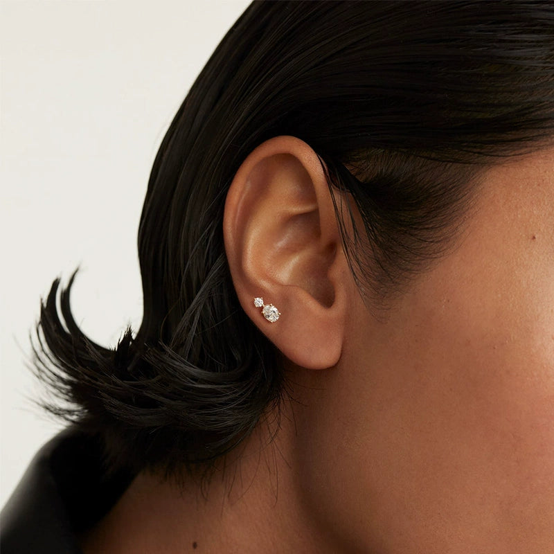 Simple Sterling Silver Stone Stud Earrings