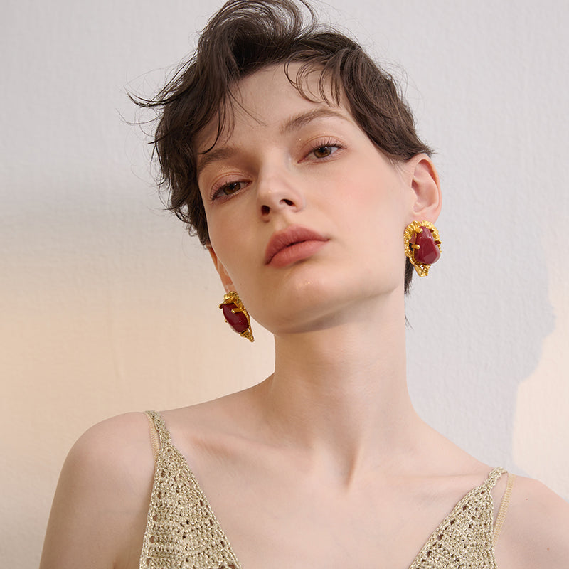 Irregular Metal Frame Vintage Art Earrings