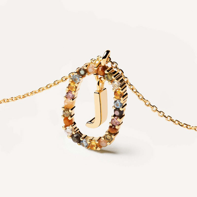 Light Luxury Sterling Silver 26 Letter Colored Stone Necklace