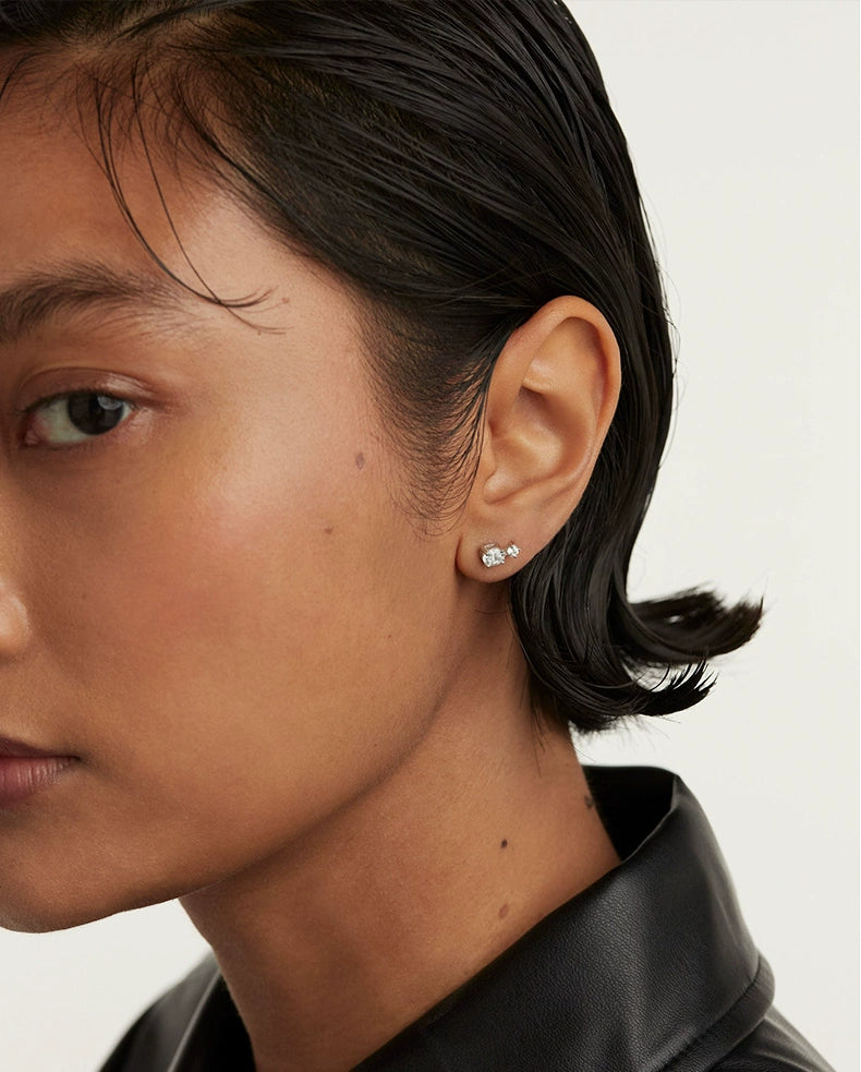 Simple Sterling Silver Stone Stud Earrings