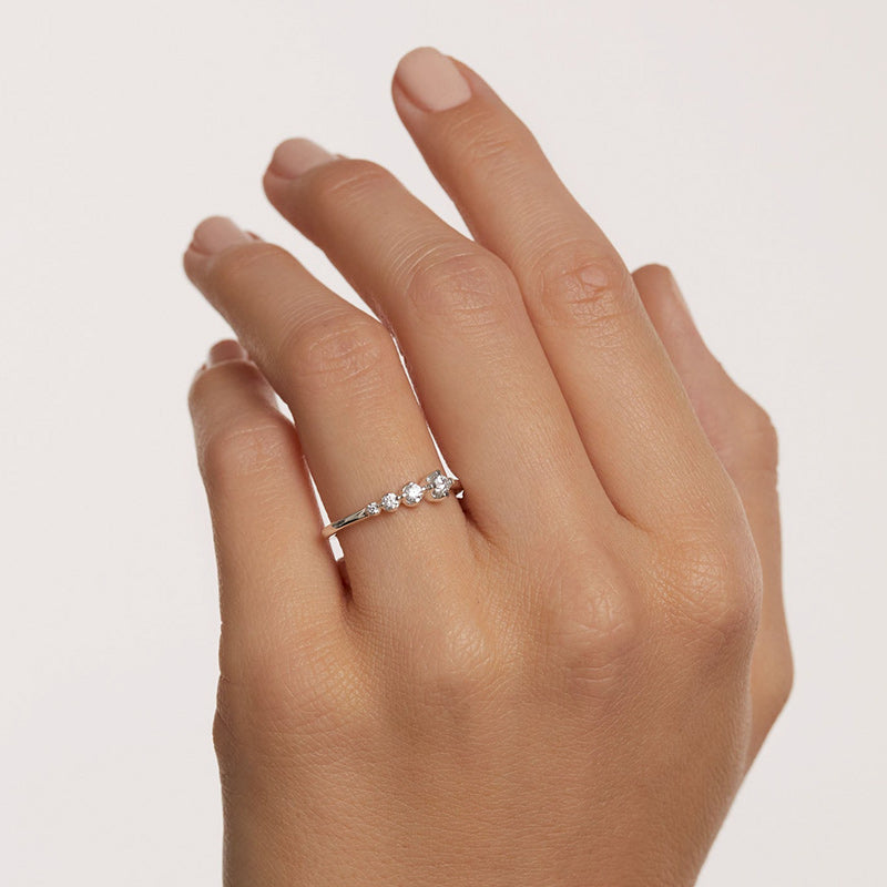 Silver Light-Luxe Pavé Zircon Ring on finger
