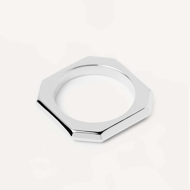 Silver Trendline Geometric Ring side view.