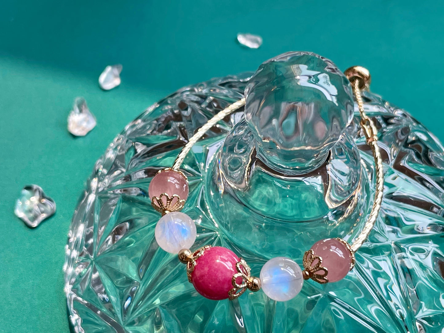 Natural Rhodolite Moonstone Pink Crystal Bangle Bracelet