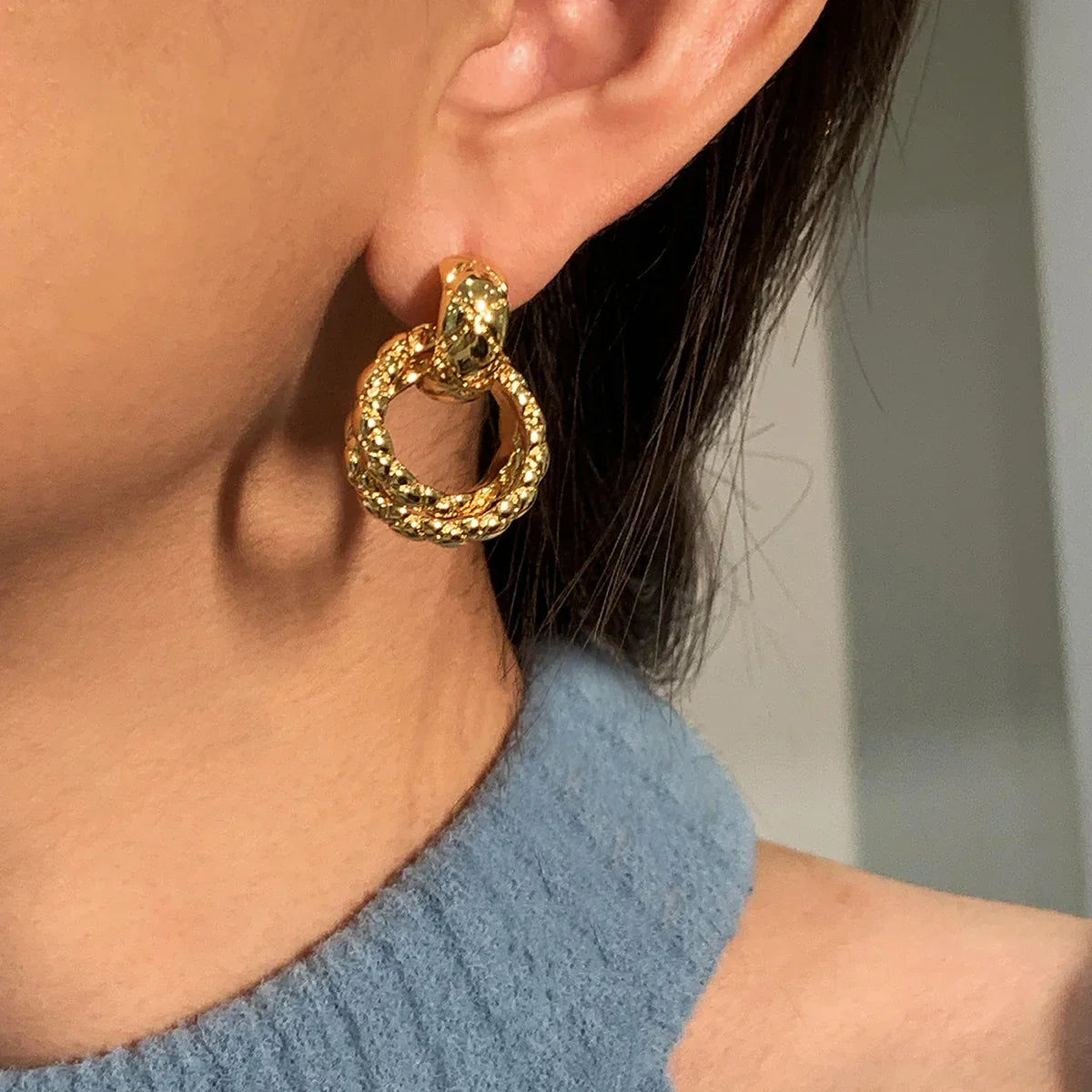 Vintage Diamond Textured Metal Earrings - Rare Visual Jewelry