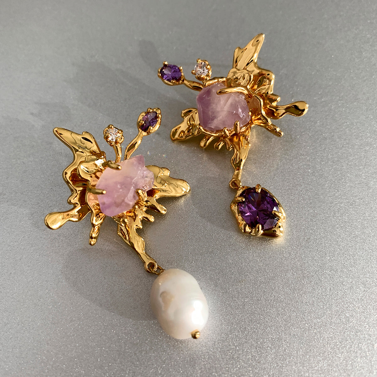 Asymmetric Butterfly Pearl Crystal Earrings I Pearle Vision I Rare Visual - Rare Visual Jewelry