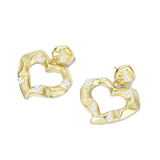 Pleated Heart-shaped Pearl Earrings - Rare Visual Jewelry