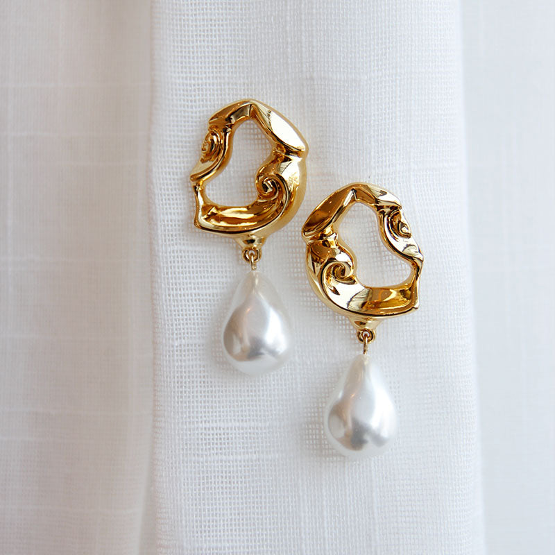 Hollow Lava Irregular Baroque Pearl Earrings