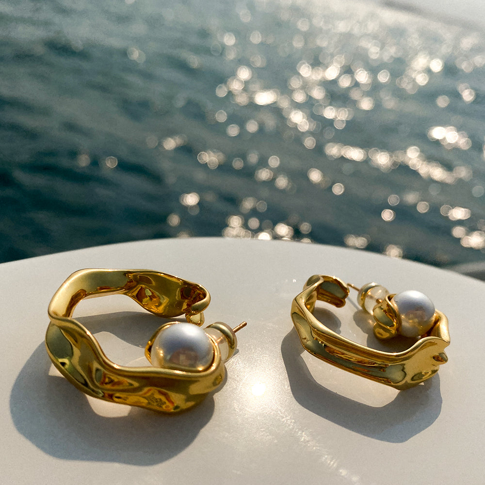 Elegant Pearl Irregular Metal Earrings - Rare Visual Jewelry