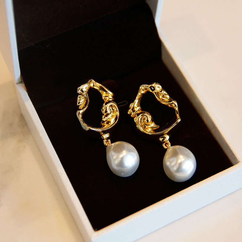 Hollow Lava Irregular Baroque Pearl Earrings