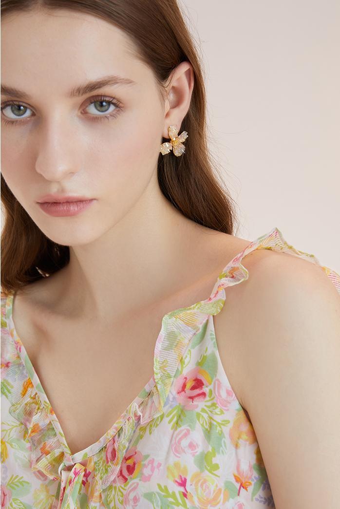Light Luxury Rhinestone Flower Earrings