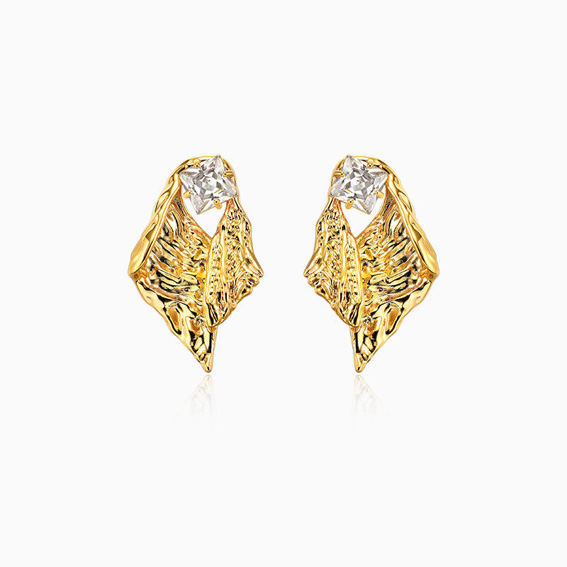 Irregular Tin Paper Texture Design Zircon Earrings