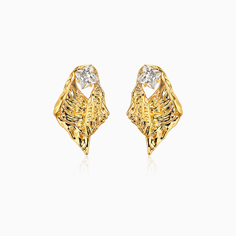 Irregular Tin Paper Texture Design Zircon Earrings