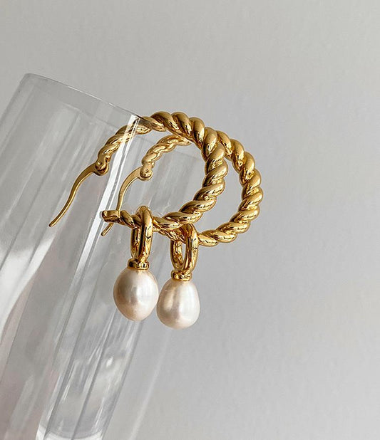 Retro Baroque Pearl Twisted Earrings - Rare Visual Jewelry