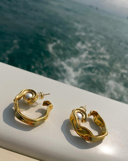 Elegant Pearl Irregular Metal Earrings - Rare Visual Jewelry