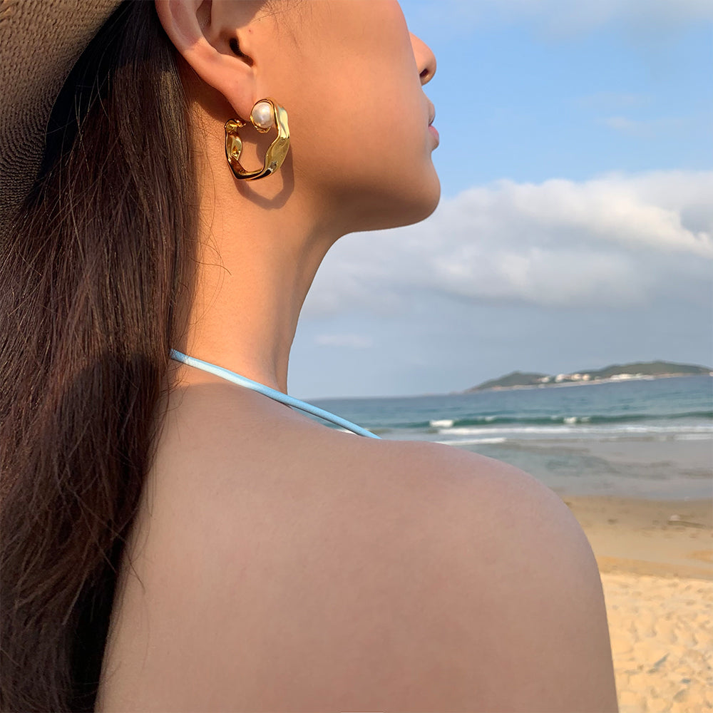 Elegant Pearl Irregular Metal Earrings - Rare Visual Jewelry