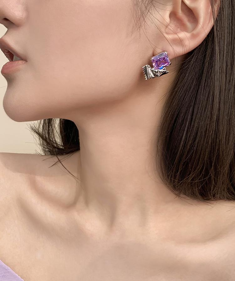 Asymmetric Playful Tinfoil Candy Gem Silver Earrings