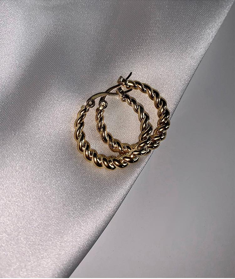 Gold Tone Twisted Rope Hoop Earrings