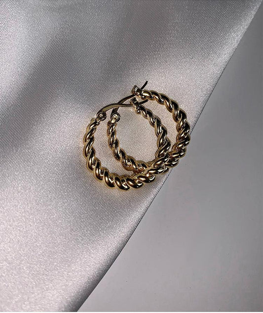 Gold Tone Twisted Rope Hoop Earrings - Rare Visual Jewelry