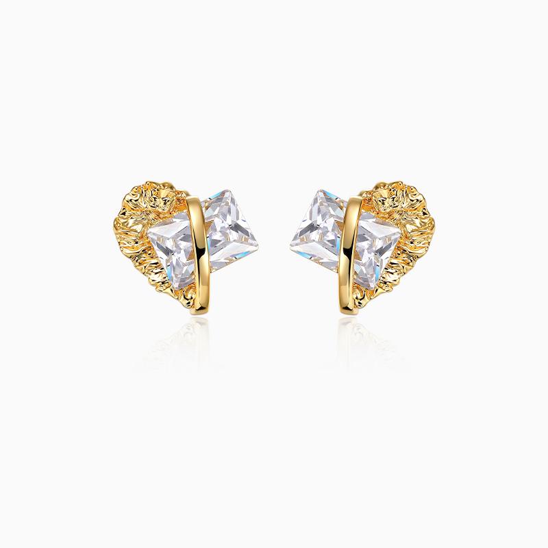 Irregular Metal Lava Binding Gem Earrings