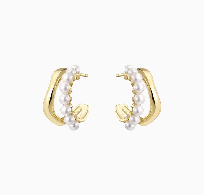 Simple Geometric Pearl Hoop Earrings