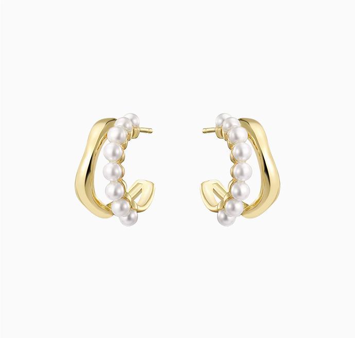 Simple Geometric Pearl Hoop Earrings