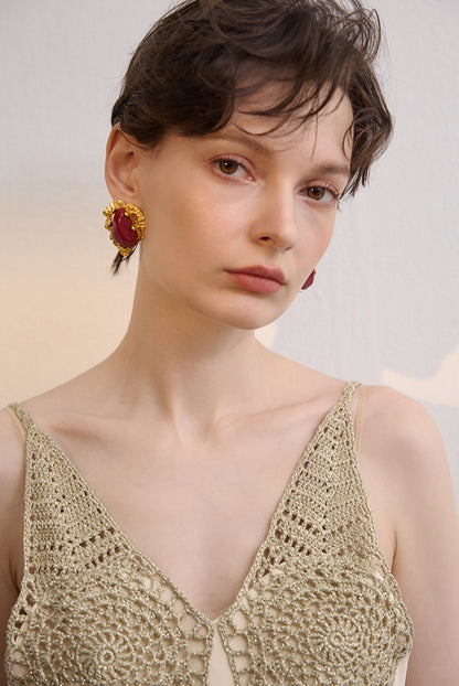 Irregular Metal Frame Vintage Art Earrings - Rare Visual Jewelry