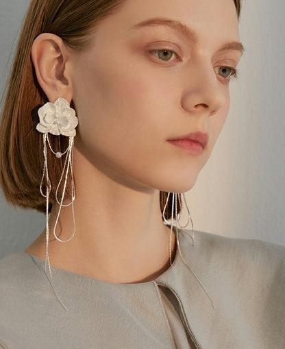 Silver Floral Tassel Earrings - Rare Visual Jewelry