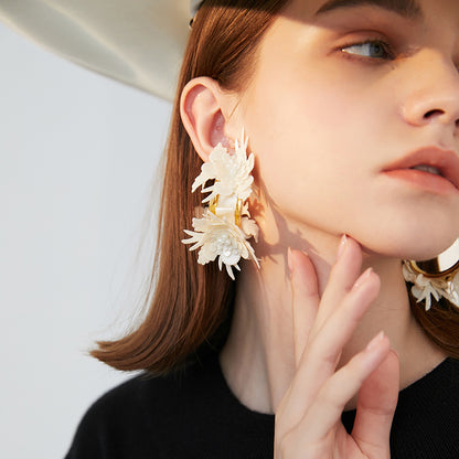 Holiday Floral Half-Hoop Stud Earrings - Rare Visual Jewelry