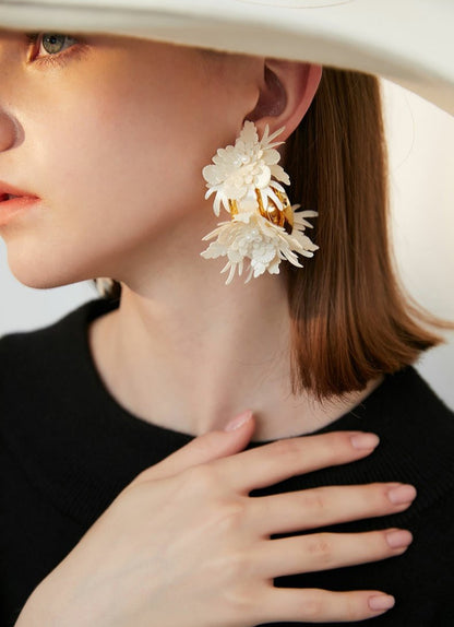 Holiday Floral Half-Hoop Stud Earrings - Rare Visual Jewelry