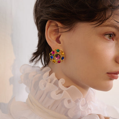 Dopamine Bloom Gold & Gemstone Earrings - Rare Visual Jewelry