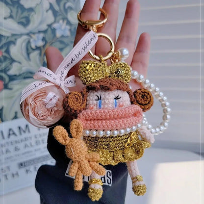 Gold Handcrafted Curly Collection Doll Bag Charm & Keychain - Rare Visual Jewelry