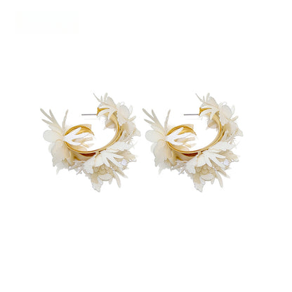 Holiday Floral Half-Hoop Stud Earrings - Rare Visual Jewelry