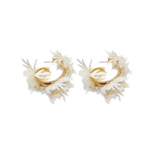 Holiday Floral Half-Hoop Stud Earrings on white background