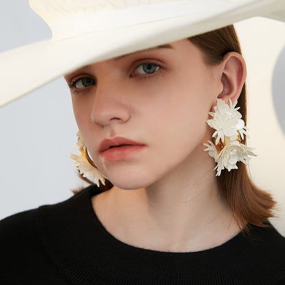 Holiday Floral Half-Hoop Stud Earrings - Rare Visual Jewelry