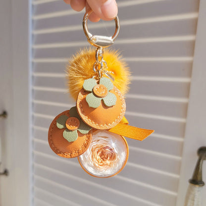 Handcrafted Leather Persimmon Car Keychain - Rare Visual Jewelry