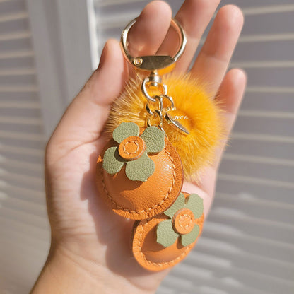 Handcrafted Leather Persimmon Car Keychain - Rare Visual Jewelry