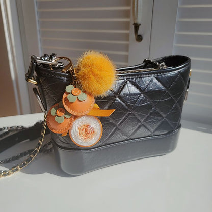 Handcrafted Leather Persimmon Car Keychain - Rare Visual Jewelry